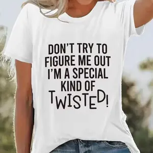 [New Recommendation] Creative Monogram Special Twisted Self-Printed T-Shirt, Women'S Casual Vacation Short-Sleeve Round-Neck Top, Spring And Summer Machine-Washable New Women'S Clothing, Street-Versatile Outdoor