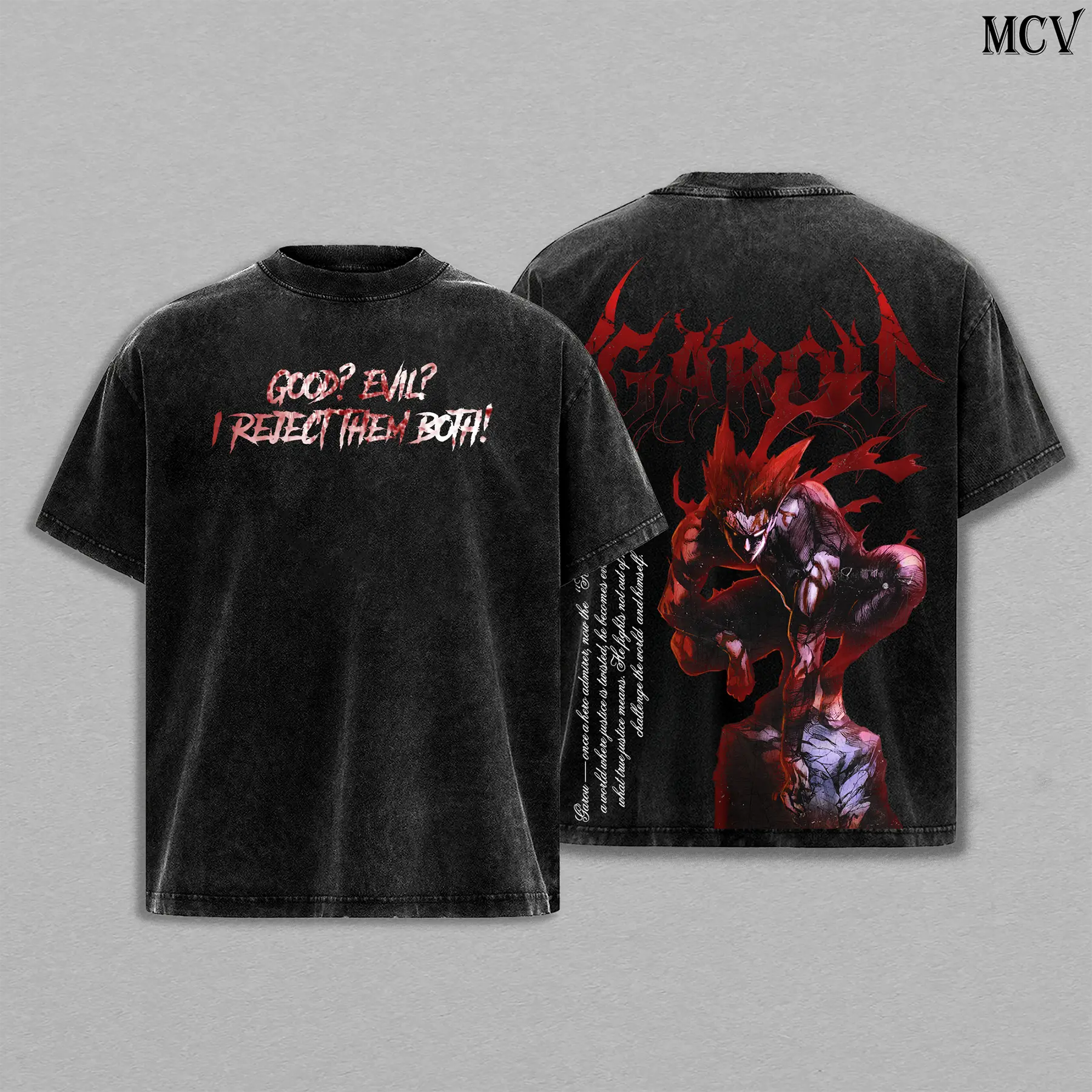 Garou God Awakened Tee – One Punch Man SS3 Oversized Washed Heavy Cotton T-Shirt, Red Demon Form Graphic Streetwear, Vintage Anime Manga Top, Hero Hunter Movie Dark Aura Edition, Unisex Retro Style