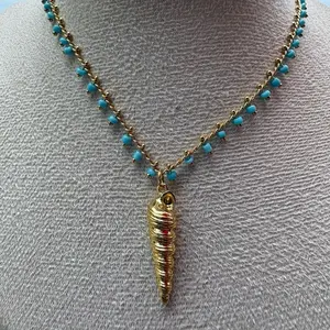 Beach Shell Necklace Blue Beads | Summer Vibes Jewelry