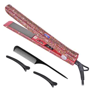 1 set Bling Rhinestone Decorated Hair Straightener,Crystal Diamond Professional Salon 480F Hair Flat Iron, Titanium Flat Iron, Silk Press, Hair Styling Tool