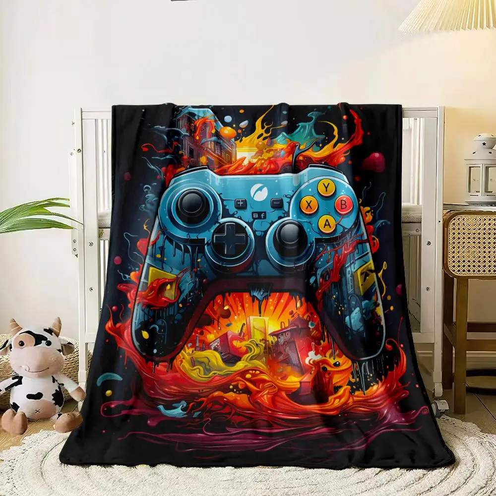 Game Controller Print Flannel Blanket, 1 Count Warm Nap Blanket for Home & Office, Casual Cozy Camping Throw, Lightweight Throw Blanket, Bedroom Acces