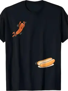 Humorous T-shirt Hot Dog Jumping into Bread Perfect for Summer Barbecues in 2026 Man Man Fun Design
