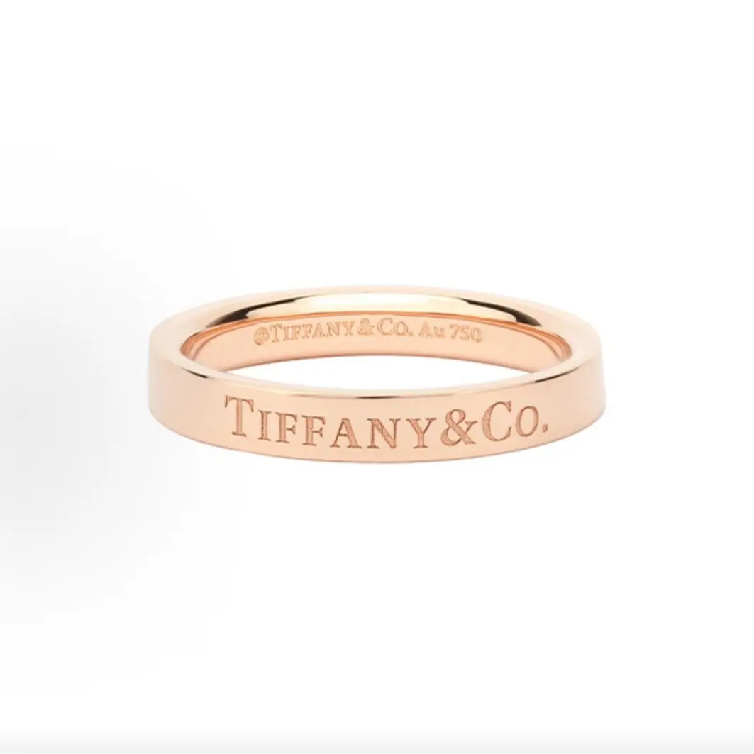 Pre-owned Brand new Tiffany & Co. Engraved Logo Band Ring, 18K Rose Gold（Do not purchase directly. Contact us for details.）