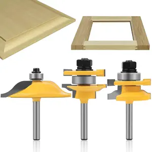 Raised Panel Router Bits,3PCS 1/4" Shank Router Bit Set,Cabinet Door Router Bits,Woodworking Tools,Router Door Window Bits (Tenon  Diameter: 1-5/8") Tongue and  Router Bit Set