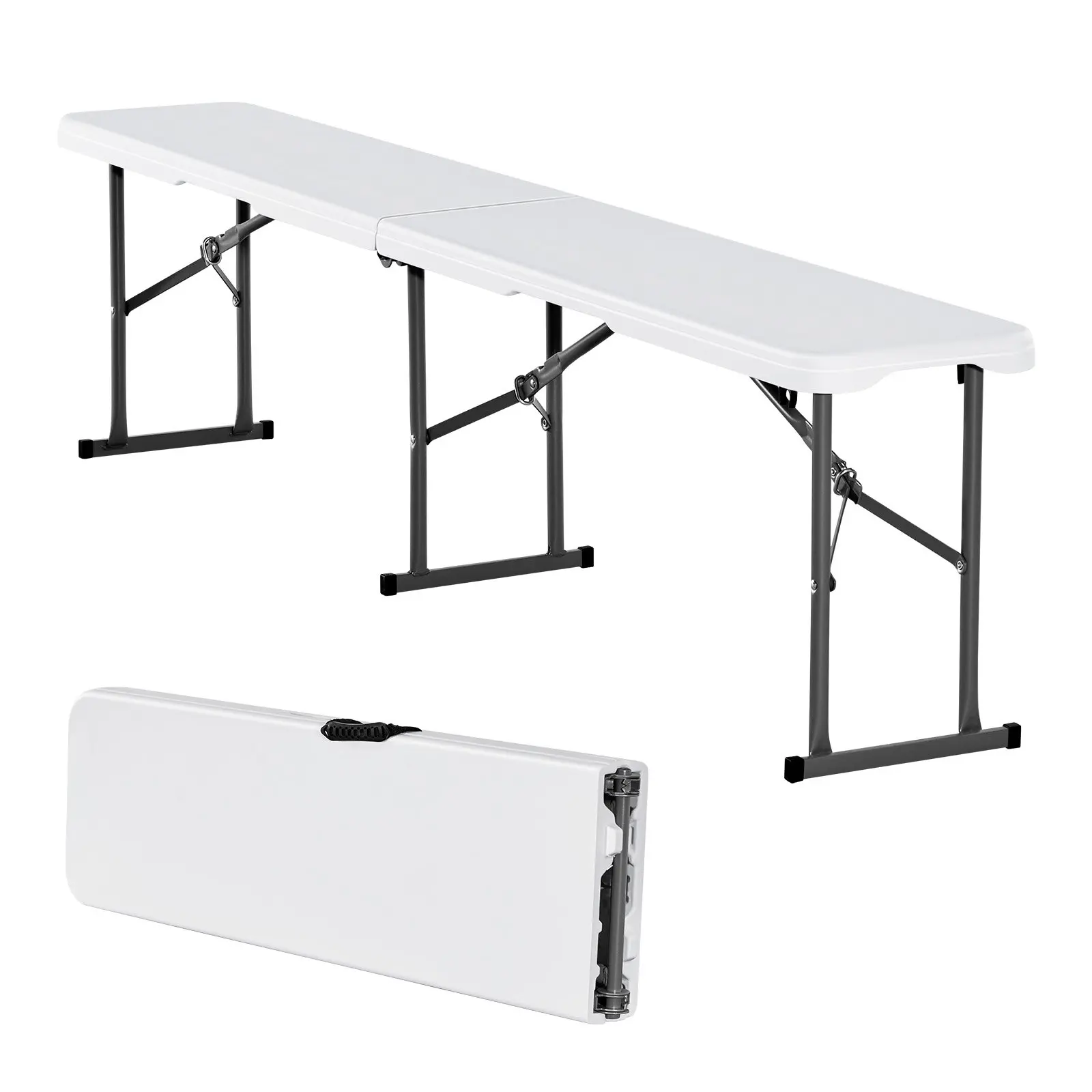 VEVOR Minimalist Foldable 6 ft Plastic Bench, 1 Rectangular Waterproof HDPE Seat, 71.3x11.0x16.9 in, 16.5 lbs Lightweight, 220.5 lbs Capacity, Fully Assembled, Efficient Storage, White for Weddings, BBQ Parties, Indoor/Outdoor Use, 220.5 Lbs Per Seat