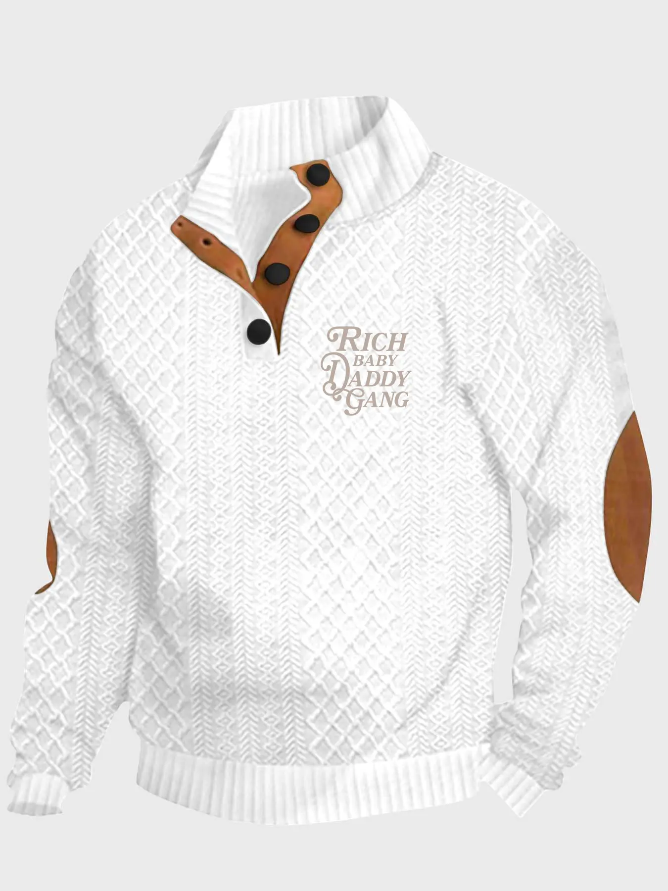 Vintage patchwork stand collar sweater with personalized text print knitted shirt