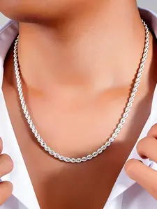 925 Sterling Silver 2pcs Twisted Rope Chain Necklace & Bracelet Set - Classic Elegant, Versatile for Daily Wear & Gifting, No Mosaic Plated Jewelry for Women