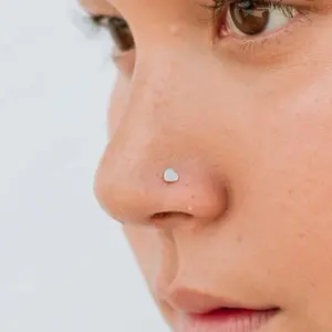 14K Gold Flat Heart Nose Stud | Tiny 3mm Heart | L-Shaped or Straight | Gift for Her