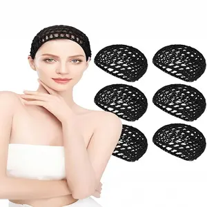 [Ready Stock] 2pcs/6pcs Thick Mesh Hair Net Night Cap Sleeping Bonnet for Women - Black Sleep Hair Cover Simple Style Hair Care