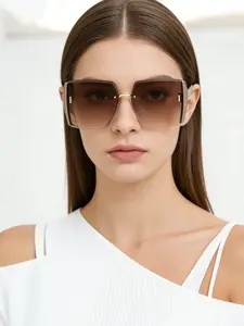 1pc Vintage Square Glasses, Trendy Large Frame Eyewear, Women's Decorative Glasses, Perfect for Daily Wear and Beach Play