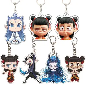 2025 Ne Zha 2 Cartoon Keychain Anime Nezha Aobing Action Figures Acrylic Keys Ring Accessories Key Chain Toys for Children Gifts