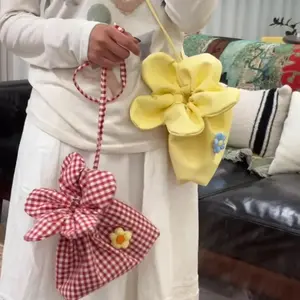 Retro Flower Design Women's Phone Pouch Shoulder Bags College Girls Small Crossbody Bag Cute Plaid Female Handbags Clutch Purse