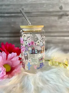 Christian Glass Cup with Bamboo Lid and Straw