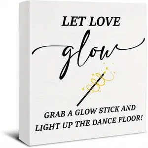 Christmas Halloween Decoration， Let Love Glow Sign Wedding Reception and Event Party Table Decor Wooden Sign Desk Decor - 5 X 5 Inches