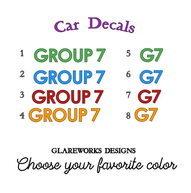 GlareWorks GROUP 7 Decals Stickers G7 Modern Car Decal 2 SURPRISE DECALS WITH PURCHASE Vehicle Exterior Decoration 3 x 2 & 2 x 2 inches