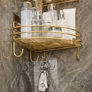 Drill-Free Gold Corner Shower Caddy | Rust-Proof Metal | 2-Tier Storage with Hooks | Luxury Bathroom Organizer | Ideal for Shower, Sink & Vanity | #GoldShowerCaddy #NoDrill #BathroomDecor