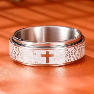 Stainless Steel "Our Father Prayer" 8mm Motivational Rotate Ring (Size 6-12)