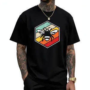 Men'S & Women'S Honey Bee Swarm Graphic T-Shirt - 100% Casual Short Sleeve Round Neck Tee with Bee & Honeycomb Print, All-Season Fit, S-XXXL Sizes for Outdoor & Casual Attire - Nature-Inspired Apparel for Beekeeping & Casual Outfits