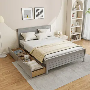 Wood Full Size Bed Frame with 2 Storage Drawers, Solid Wood Platform Bed with Headboard, Wooden Slats Mattress Foundation, No Spring Needed, Full Bed Frame for Teens, Adults