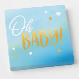 Oh Baby Blue & Gold Beverage Napkins for Baby Shower