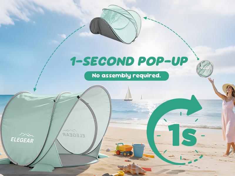 Elegear Pop Up Baby Beach Tent with Mini Canopy, UPF 50+ UV Protection, 1S Setup Portable Sun Shelter for Infant Outdoor Indoor Play - Blue