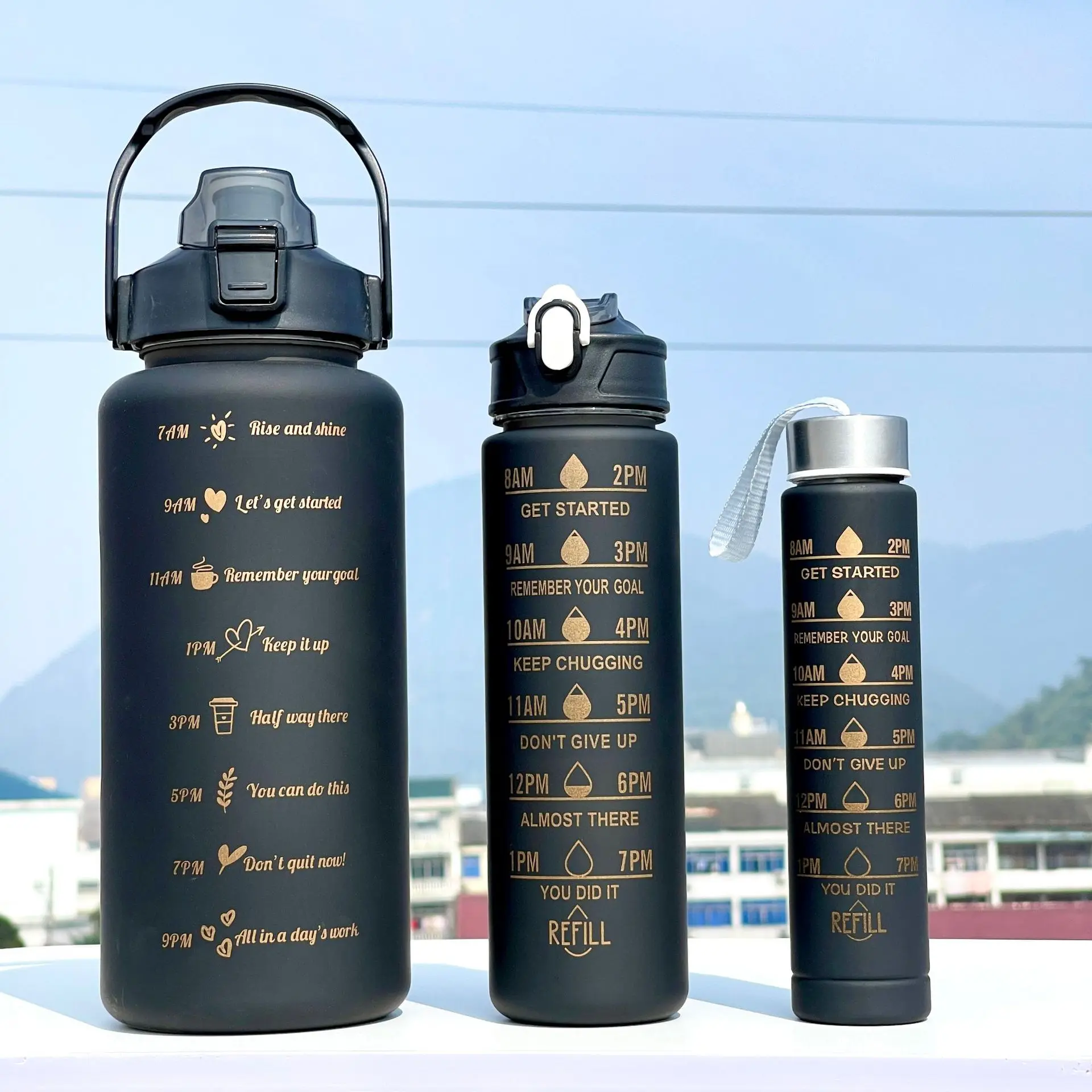 Frosted gradient fashionable plastic cup set of 3 Large-capacity portable sports water bottle Outdoor water cup wholesale