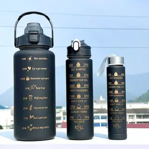 Frosted gradient fashionable plastic cup set of 3 Large-capacity portable sports water bottle Outdoor water cup wholesale