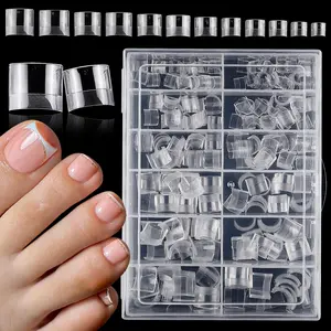 Clear Toenail Tips, 600pcs/box Short Square Fake Press on Toenails, Pre-etcheed Nail Extension Tool, Nail Art Tools for Women & Girls
