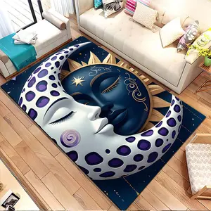 Moon and sun with purple spots. Printed pattern home carpet, suitable for living room, bedroom, kitchen mat, home decoration, carpet, and suitable as a holiday gift for family and friends