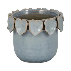 Sagebrook Home 6 in. Blue Ceramic Garden Planter with Leaf Applique (Model 20245-02)