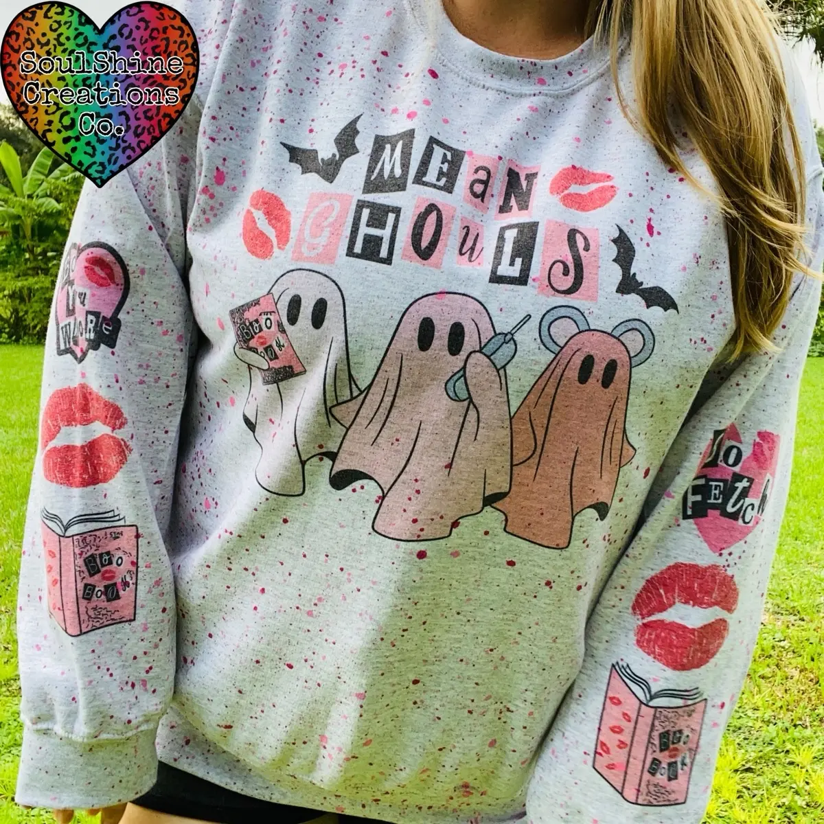 Mean Ghouls Splatter Halloween Sweatshirt -Unisex Sweater-Sublimation Print