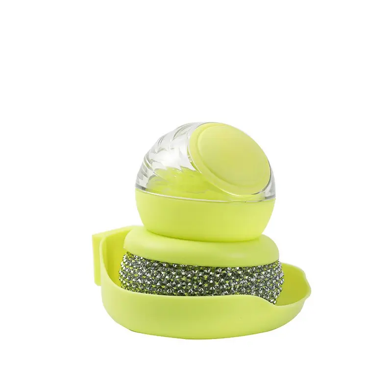 Replaceable Stainless Steel Dish Scrubber, Palm Brush Dish with Ergonomic Grip Anti-Slip Kitchen Scrub Brush Durable Protect Hands, Design for Washing Pans Pots Sink, Can add dishwashing liquid