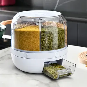Six-section Kitchen Dry-foods Preserving Container White PVC Plastic Leak-proof Rotating Design for Pantry Counter-top Organization