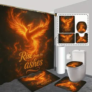 1pc/4pcs Shower curtain set, modern and unique home bathroom art decoration, shower curtain set with 12 hooks, non-slip bathroom rug, U-shaped toilet seat cover, toilet seat cover, bathroom decoration, holiday decoration, Bathroom Decoration Accessories