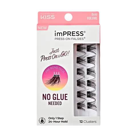 Impress Falsies Pre-Glued False Eyelashes Minipack - Bold | 12 Lash Clusters, 12mm-14mm