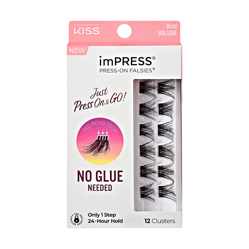 Impress Falsies Pre-Glued False Eyelashes Minipack - Bold | 12 Lash Clusters, 12mm-14mm