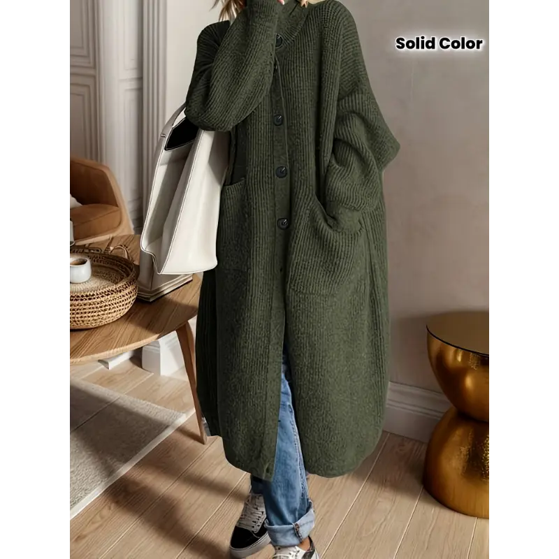 Women's Mock Neck Cardigan Tops, Casual Long-Sleeve Solid Polyester Knitting Mid-Length Outerwear with a Single-Button Closure, Fabric, Longsleeves