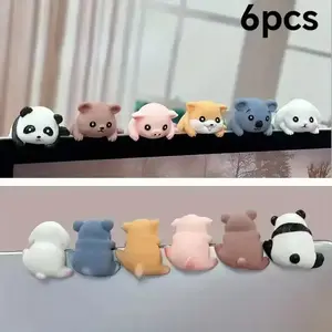 6Pcs Mini Resin Animal Figurines, Cute Panda Pig Puppy Koala Rabbit Bear Monitor Hugger Decor, Kawaii Desk Ornaments for Home Office Car, Small Cartoon Animal Statues