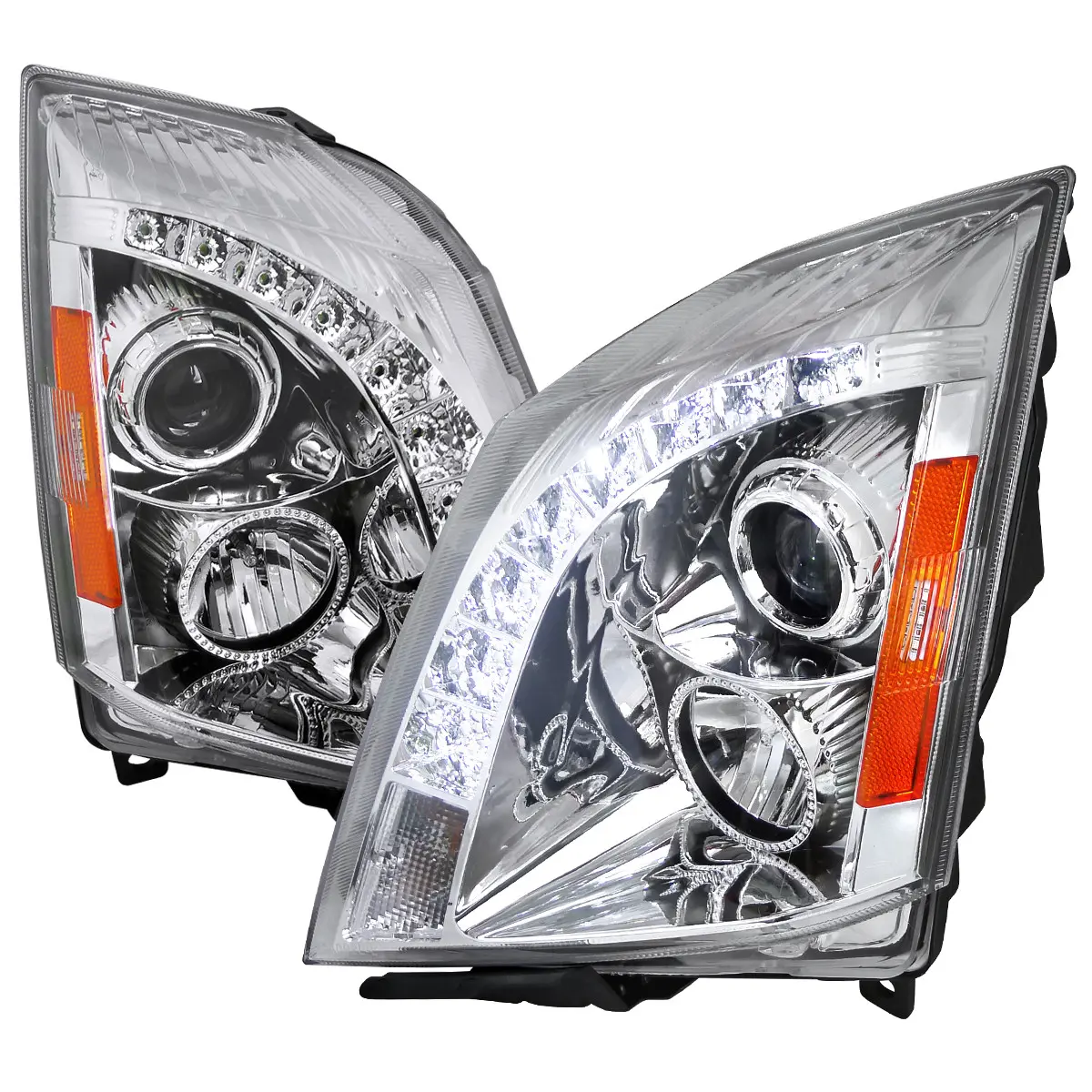 2008-2014 CTS Projector Headlights w/LED Light Strip (Chrome Housing/Clear Lens) 2008-2014 CTS Projector Headlights w/LED Light Strip (Chrome Housing/Clear Lens)