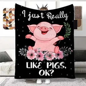Cartoon Pig Pattern Blanket,   1 Count Soft and Comfortable Air-conditioned Room Flannel Throw, Warm Nap Blanket for Home & Office