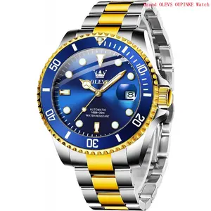 Brand OLEVS Automatic Watch for Men, Big Face Business Casual Men's Self Winding Watch with Date, Classic Rotatable Bezel Luminous Waterproof Dress Watch for Men, Stainless Steel Band