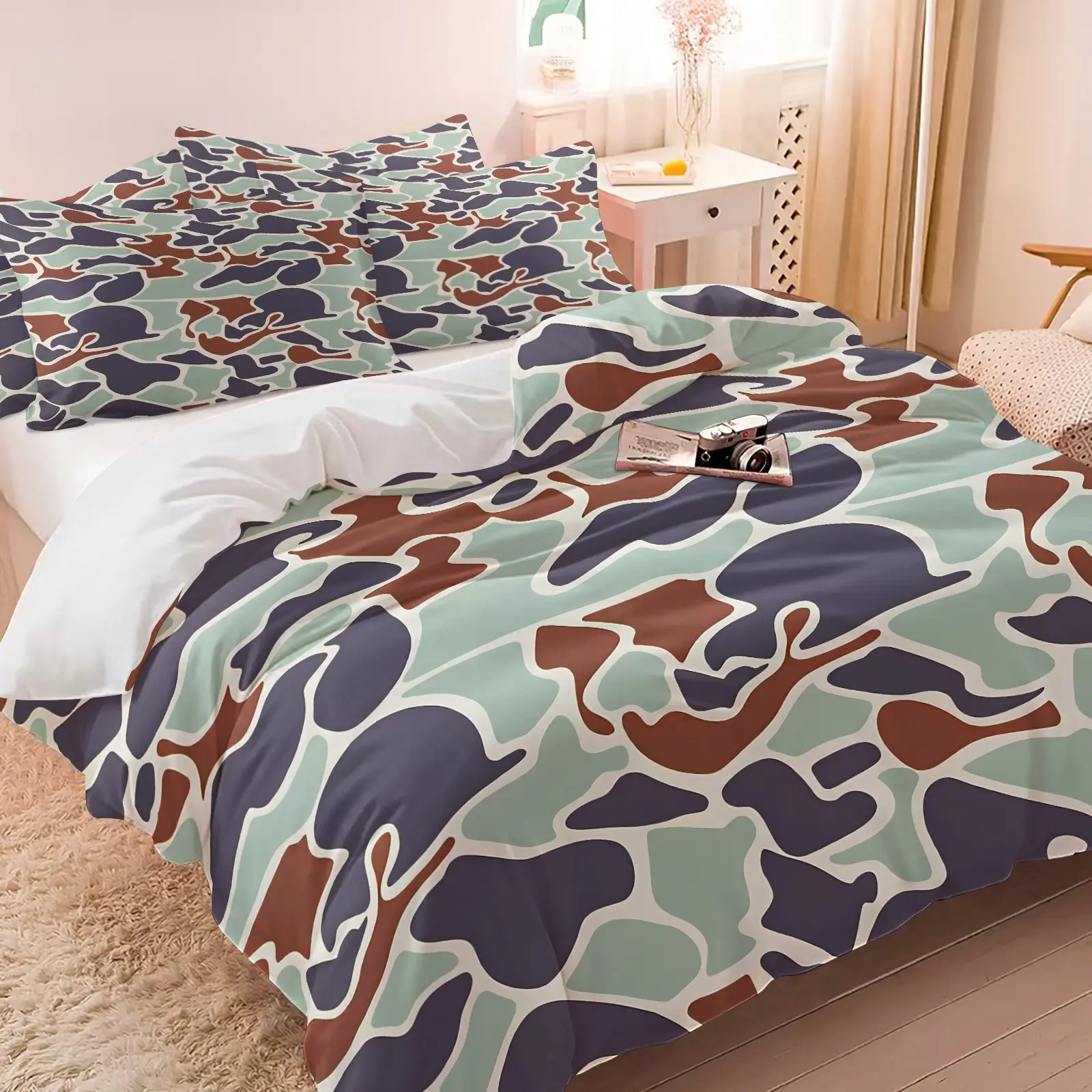 Premium Morandi Abstract Camouflage Duvet Cover Set,Includes 1 Duvet Cover & 1-2 Pillowcases,Irregular Fluid Print Bedding Set,Soft Breathable All Season Bedding Set for Bedroom Dorm Guest Room,Perfect Housewarming Gift for Men & Women