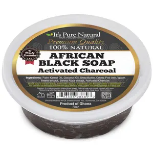 It's Pure Natural African Black Paste Soap 8oz with Activated Charcoal Raw Soap for Face & Body  Body Wash