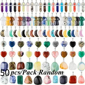 50pcs Natural Crystal Stone Hexagon Column Mushroom Moon Love Shaped Pendant, Suitable for Bracelet Necklace Earrings Jewelry DIY Production The Perfect Christmas Gift
