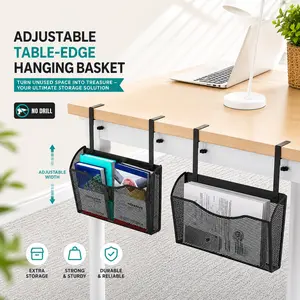 2-in-1 Mesh Under Desk Organizer & Wall Mounted Storage Basket No-Drill Home Office & Dorm Room Storage Solution tool-free assembly
