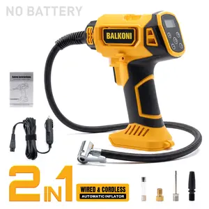(No Battery) Cordless Tire Inflator 2 In 1 Air Compressor For Dewalt 20V Battery, With 12V Cigarette Lighter Power Cord , 150PSI MAX Portable Handheld Air Pump With Digital Pressure Gauge, Fast Inflation For Cars, Motorcycles, Bikes & Sports Ball