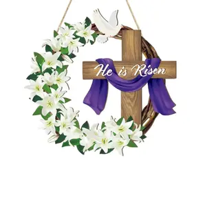 He is Risen Easter Decoration Wooden Wreaths for Front Door Sign Cross Sign