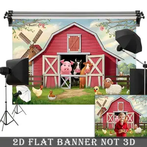2D Flat Banner, 1pc Featuring adorable farm animals Backdrop made of polyester, these items are suitable for both indoor and outdoor use, making them ideal for birthday parties, showers, weddings, and holiday events