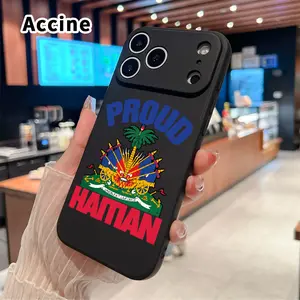 Haitian Pride Symbol Pattern Straight Edge Phone Case for iPhone 17 15 16 14 Pro Max 13 12 11 XR XS Plus Air E Shockproof Drop Protection Rugged Durable Liquid Silicone Cover Cellphone Protective