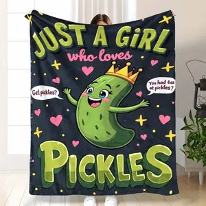 1 Set Fun Pickles & Cucumbers Gift Blanket | Soft Flannel, Suitable for Birthdays, Anniversaries, Festivals, Comfortable Sofa Throw, Machine Washable, Polyester N